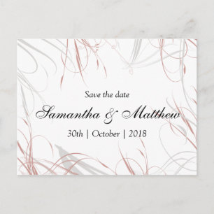 Blush pink and Grey Flourishes Save the Date Announcement Postcard