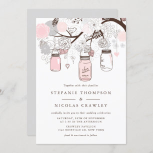 Blush Pink and Grey Mason Jars Wedding Invitation