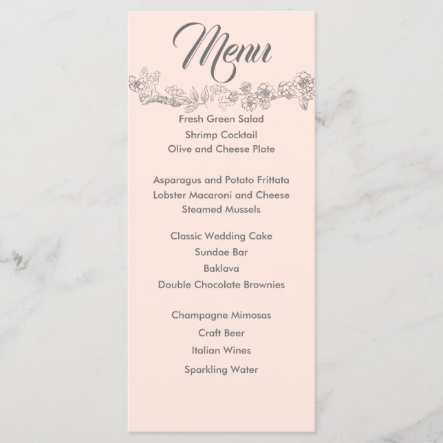 Blush Pink and Grey Wedding Menu (Front)