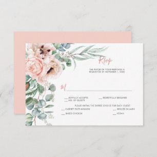 Blush Pink and Ivory Poppies, Eucalyptus, Greenery RSVP Card