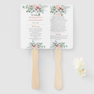 Blush Pink and Ivory Poppy Peony Floral Program Hand Fan