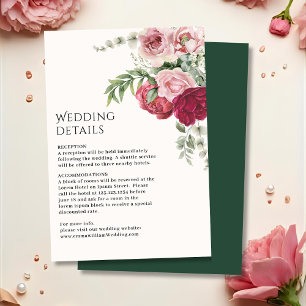 Blush pink and Marsala Rose floral Wedding details Enclosure Card