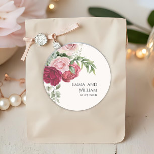 Blush Pink and Marsala Rose Wedding Classic Round Sticker