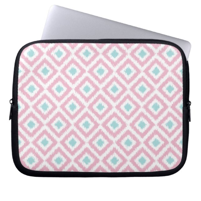Blush Pink and Mint Diamond Ikat Pattern Laptop Sleeve (Front)