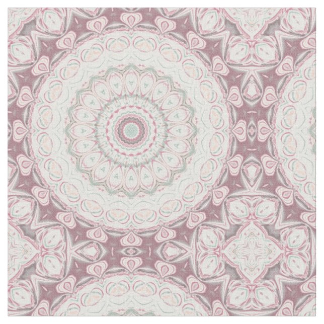 Blush Pink and Mint Mandala Pattern Design Fabric (Close Up)
