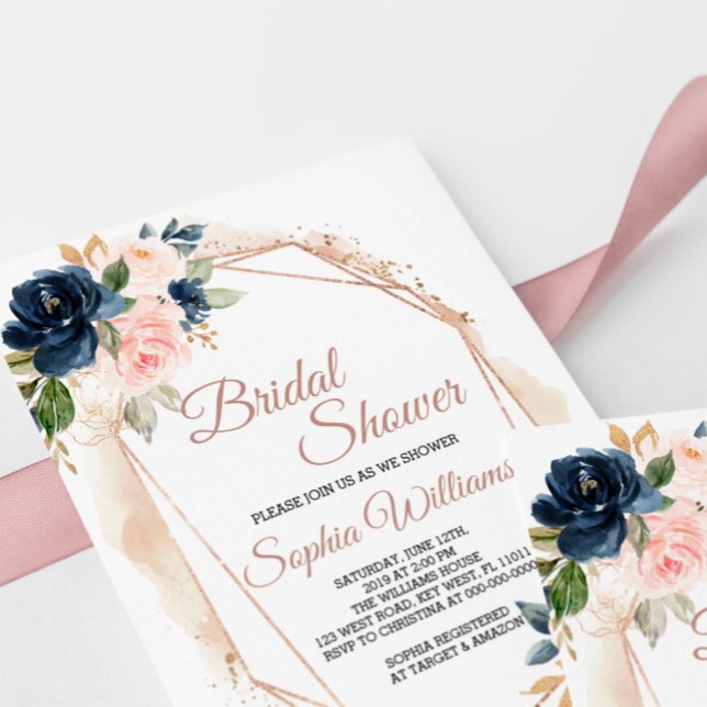Blush Pink and Navy Bridal Shower Invitation (Creator Uploaded)