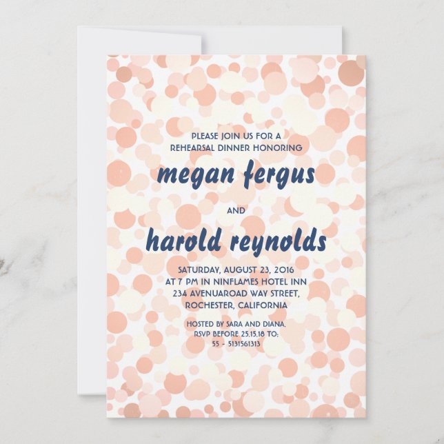 BLUSH PINK AND NAVY CONFETTI REHEARSAL DINNER INVITATION (Front)