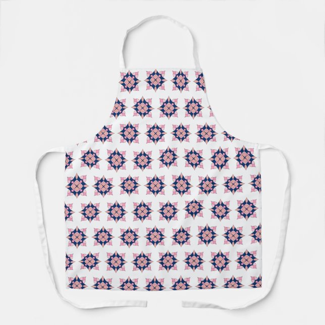 Blush Pink and Navy Geometric Floral Tiles Apron (Front)