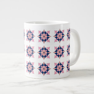 Blush Pink and Navy Geometric Floral Tiles Large Coffee Mug