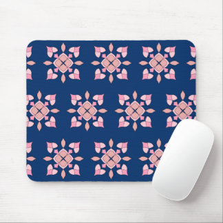 Blush Pink and Navy Geometric Floral Tiles Mouse Pad