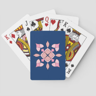 Blush Pink and Navy Geometric Floral Tiles Playing Cards