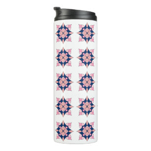 Blush Pink and Navy Geometric Floral Tiles Thermal Tumbler