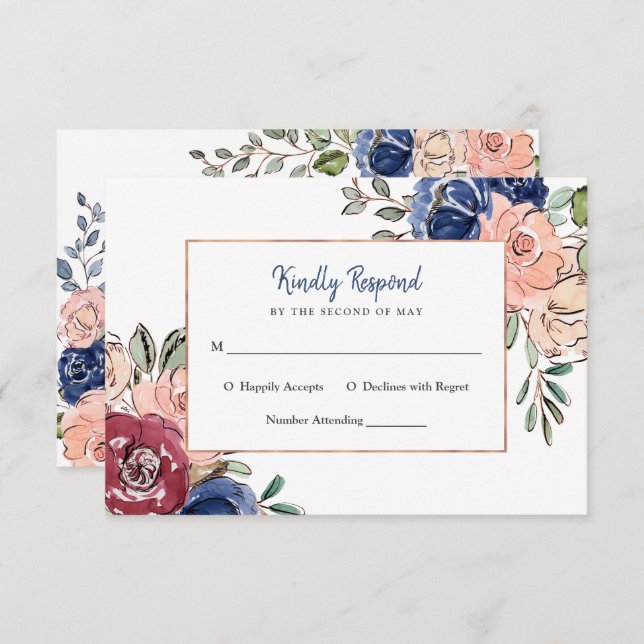 Blush Pink and Navy Geometric Floral | Wedding Invitation (Front/Back)