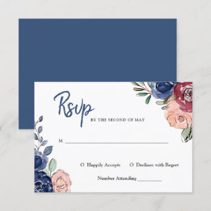 Blush Pink and Navy Watercolor Floral Wedding Invitation