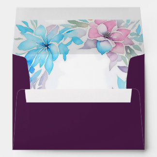 Blush Pink and Ocean Blue Watercolor Floral Envelope