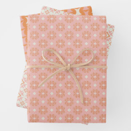 Blush Pink and Orange Set of Floral Wrapping Paper