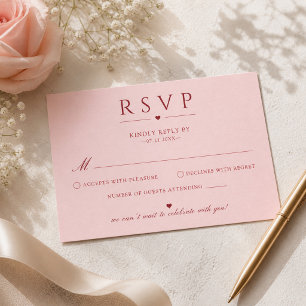 Blush Pink and Red Minimalist Wedding RSVP Card 