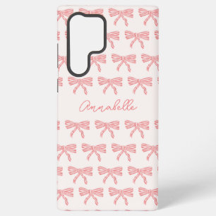 Blush pink and red striped bows coquette samsung galaxy case