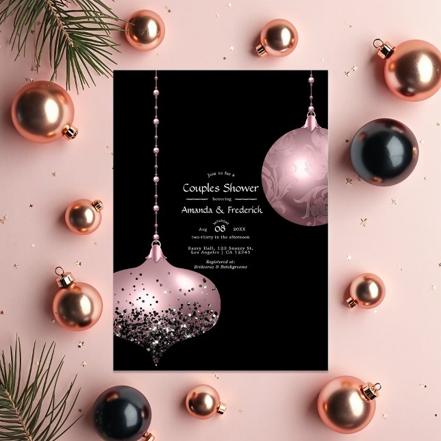 Blush Pink and Rose Gold Christmas Couples Shower Invitation (Blush Pink and Rose Gold Christmas Couples Shower Invitation)