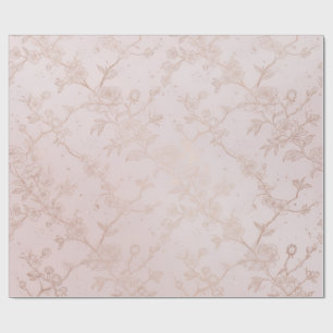 Blush Pink and Rose Gold Floral Chinoiserie Seamle Wrapping Paper