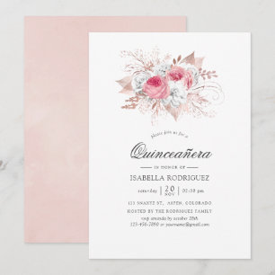 Blush Pink and Rose Gold Floral Quinceañera Invitation