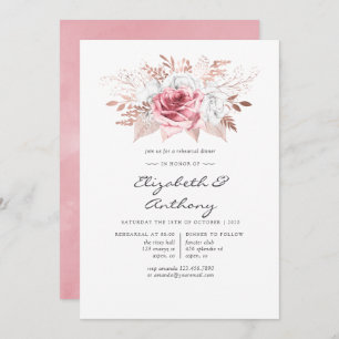 Blush Pink and Rose Gold Floral Rehearsal Dinner Invitation
