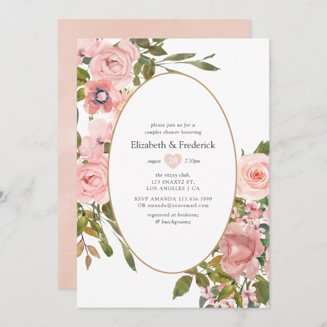 Blush Pink and Rose Gold Floral Wedding Shower Invitation (Front/Back)