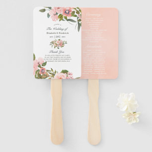 Blush Pink and Rose Gold Roses Wedding Program Hand Fan
