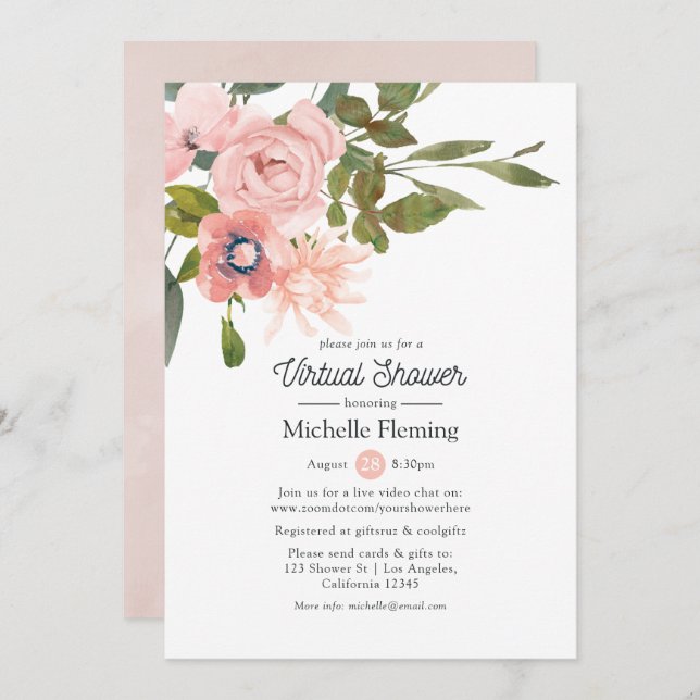 Blush Pink and Rose Gold Virtual Shower Invitation (Front/Back)