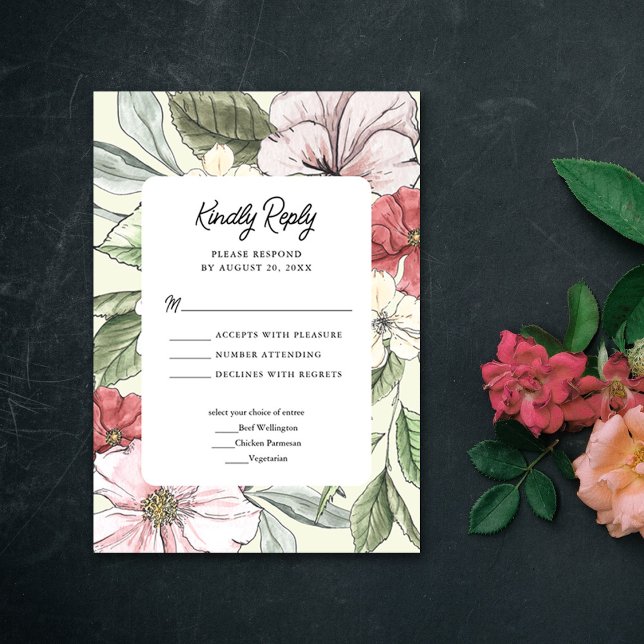 Blush Pink and Sage Fall Floral Wedding RSVP Card (Creator Uploaded)