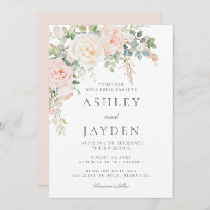 Blush Pink and Sage Green Floral Wedding Invitation