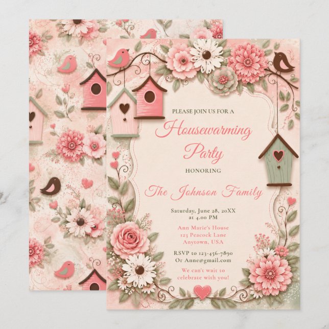 Blush Pink and Sage Green Housewarming Invitation (Front/Back)