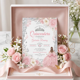 Blush Pink and Sage Watercolor Silver Quinceañera Invitation