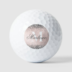 Blush Pink and Silver Glitter Monogram Golf Balls