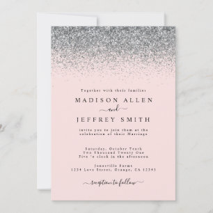 Blush Pink and Silver Glitter Wedding Invitation