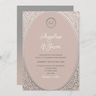 Blush Pink and Silver Monogram Wedding Invite
