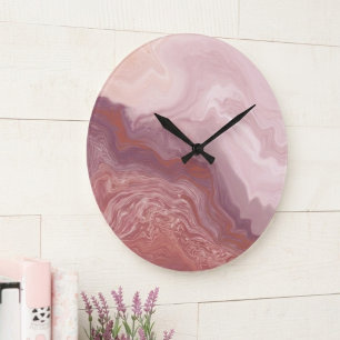 Blush Pink and Terracotta Fluid Abstract Art Large Clock