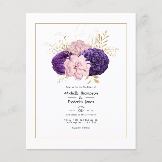 Blush Pink and Violet Floral Wedding Flyer (Front)