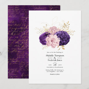 Blush Pink and Violet Floral Wedding Invitation