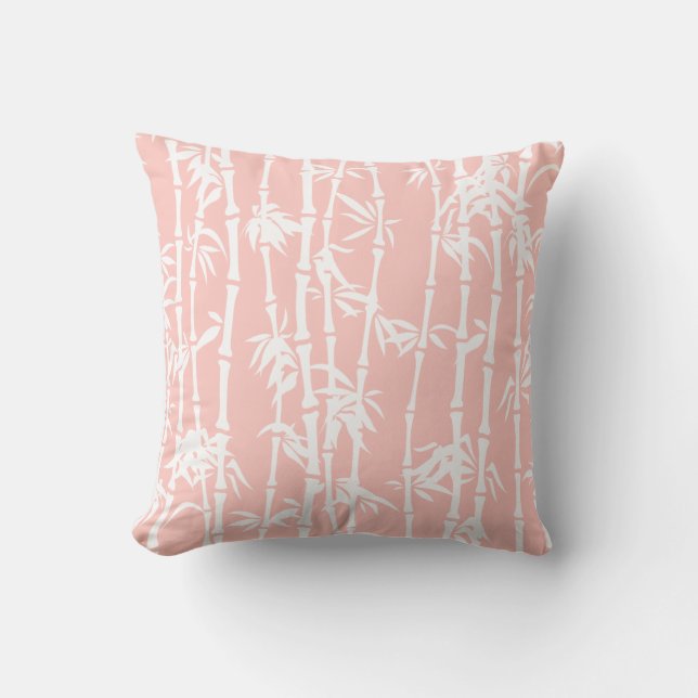 Blush pink and white bamboo custom cushion (Front)