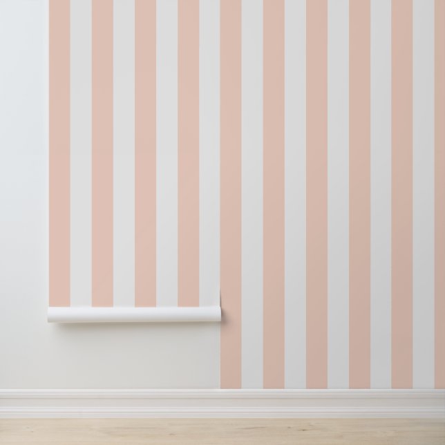 Blush Pink and White Bold Vertical Stripes Wallpaper (Application)