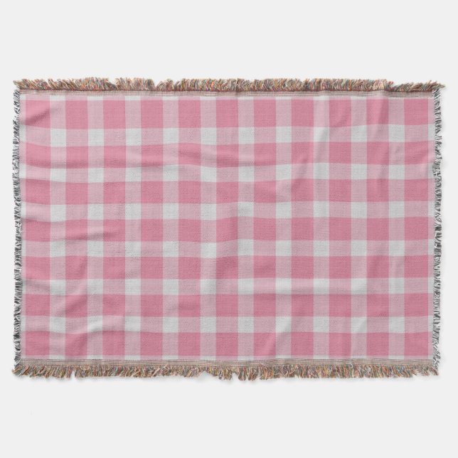 Blush Pink and White Checkered gingham plaid Throw Blanket (Front)