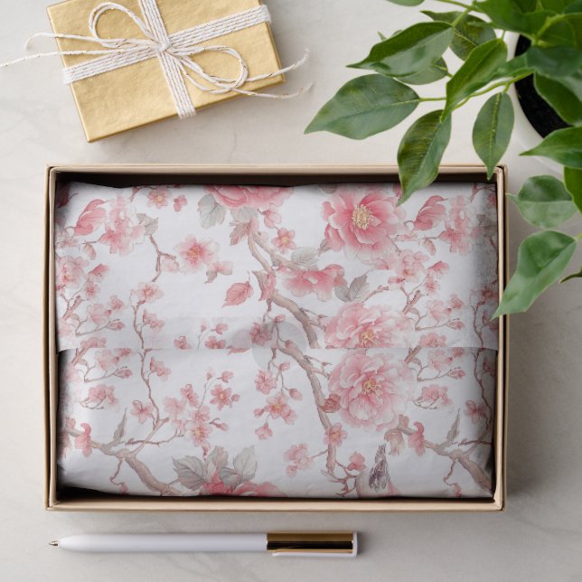Blush Pink and White Chinoiserie Decoupage Pattern Tissue Paper (Gift)