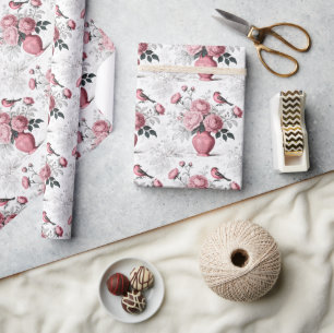Blush Pink and White Chinoiserie Toile Pattern Wrapping Paper