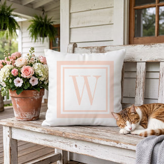 Blush Pink and White Classic Square Monogram Cushion