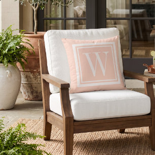 Blush Pink and White Classic Square Monogram Cushion