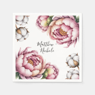 Blush Pink and White Cotton Wedding Napkin