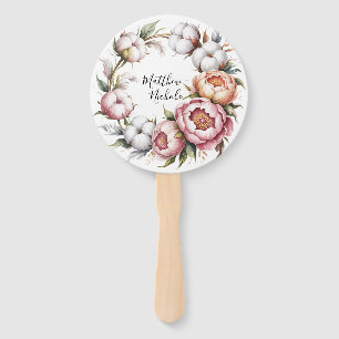 Blush Pink and White Cotton Wedding Thank You Hand Fan