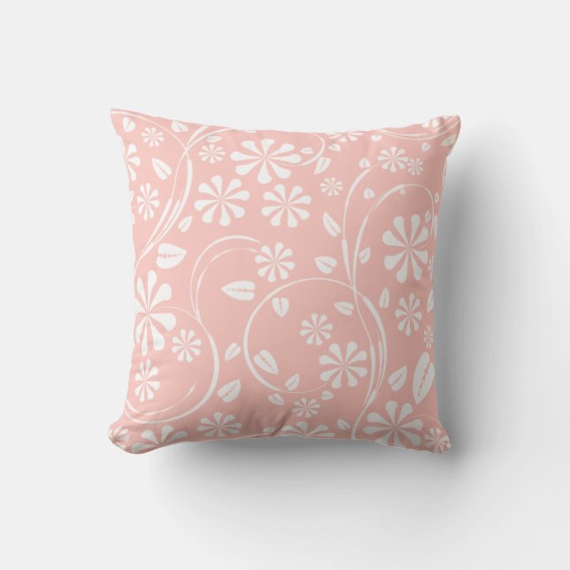 Blush pink and white floral pattern cushion (Front)