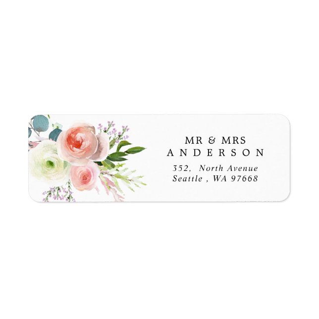 Blush Pink and White Floral Return Address Label (Front)